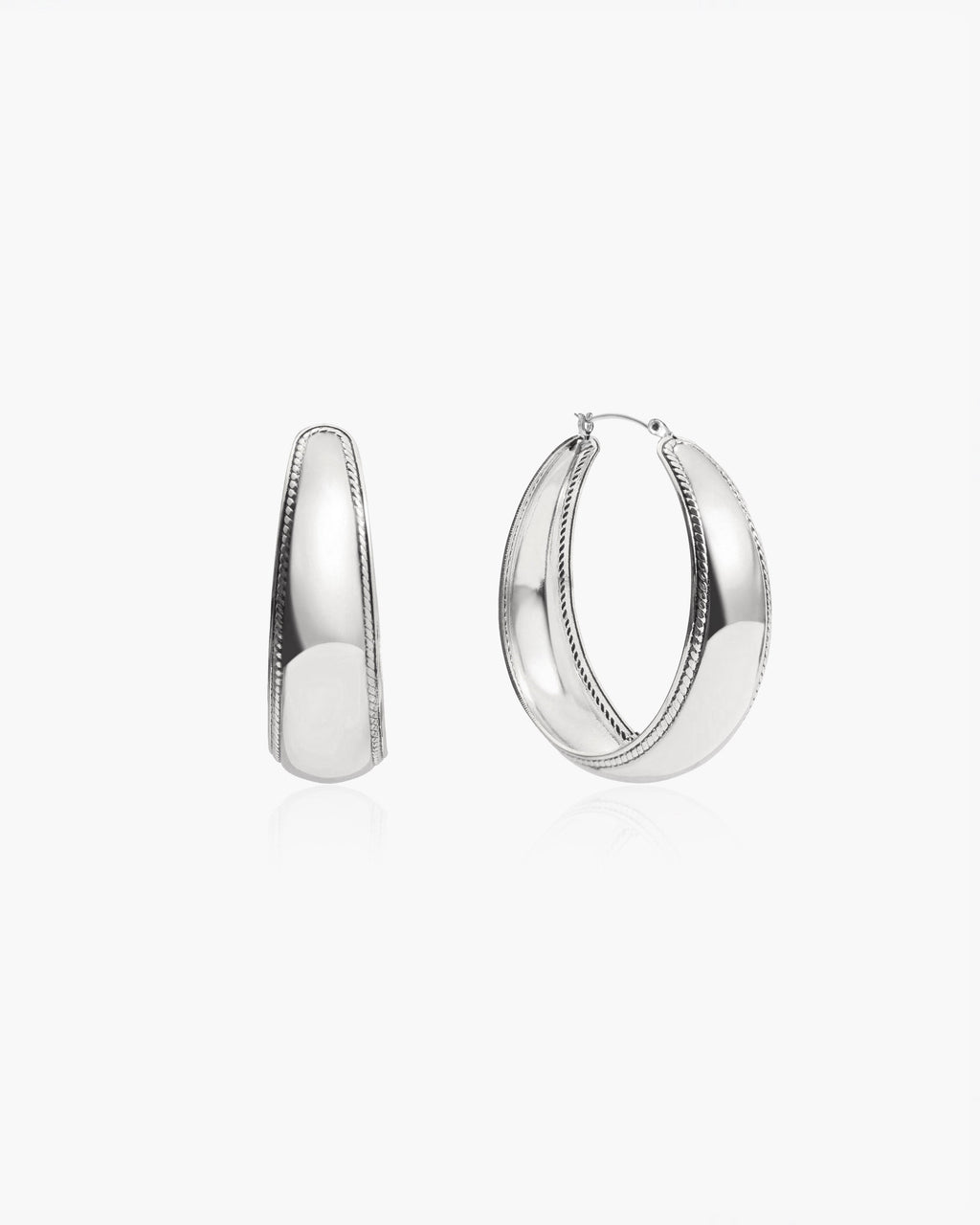 Orin Large Hoop Earrings in silver with textured trim, 46mm diameter