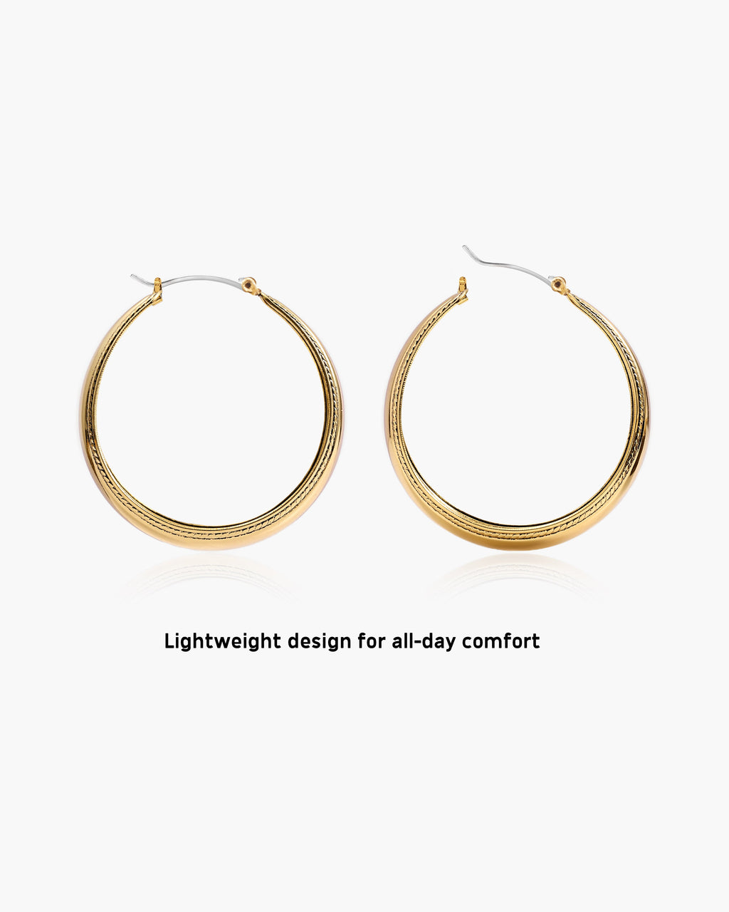 Orin Large Hoop Earrings in gold with rope-textured trim. Lightweight design for all-day comfort.