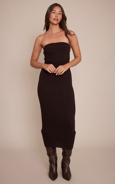 Chocolate Bandeau Knitted Midi Dress