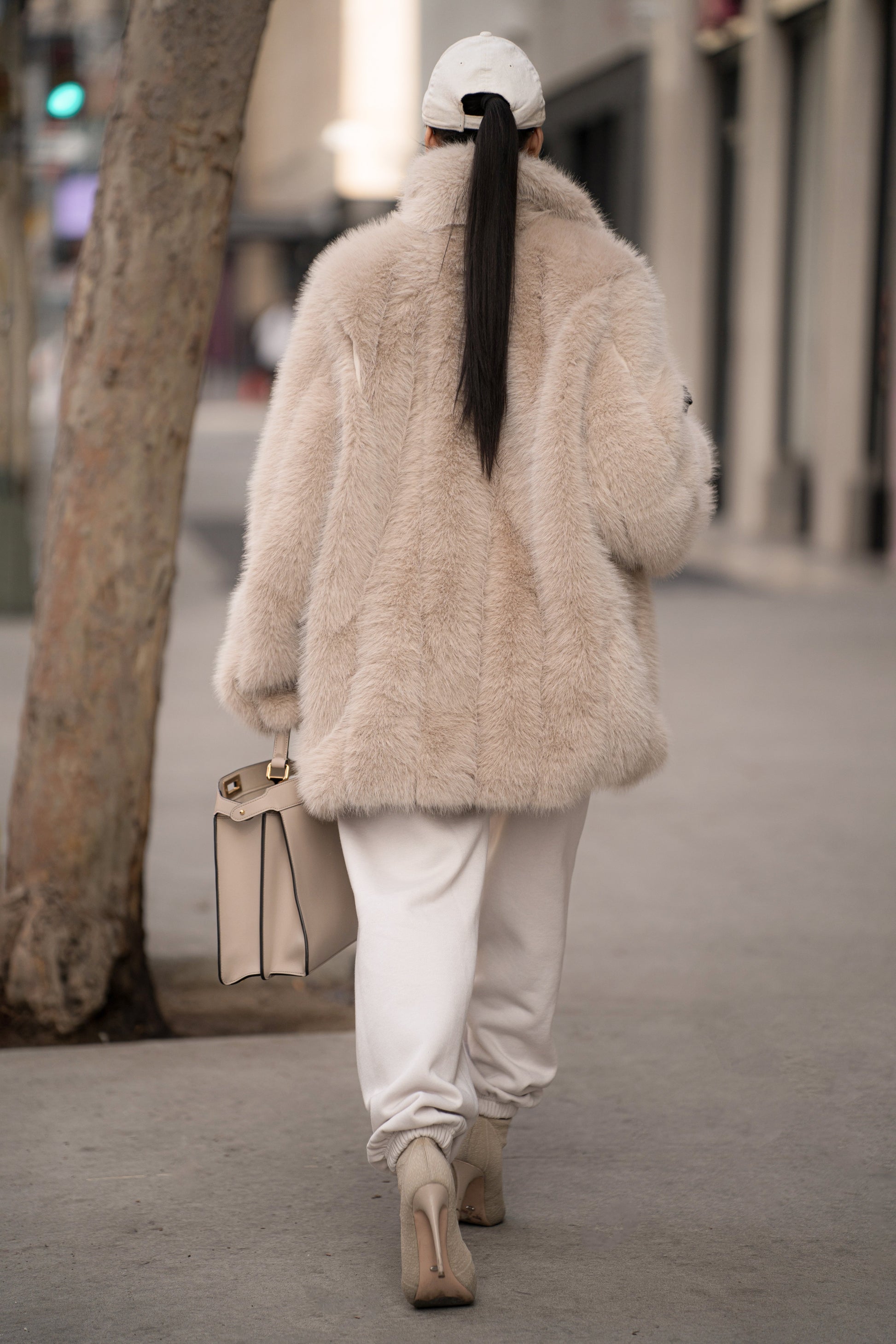 Beige Cropped Manhattan Faux Fur Coat - JLUXLABEL