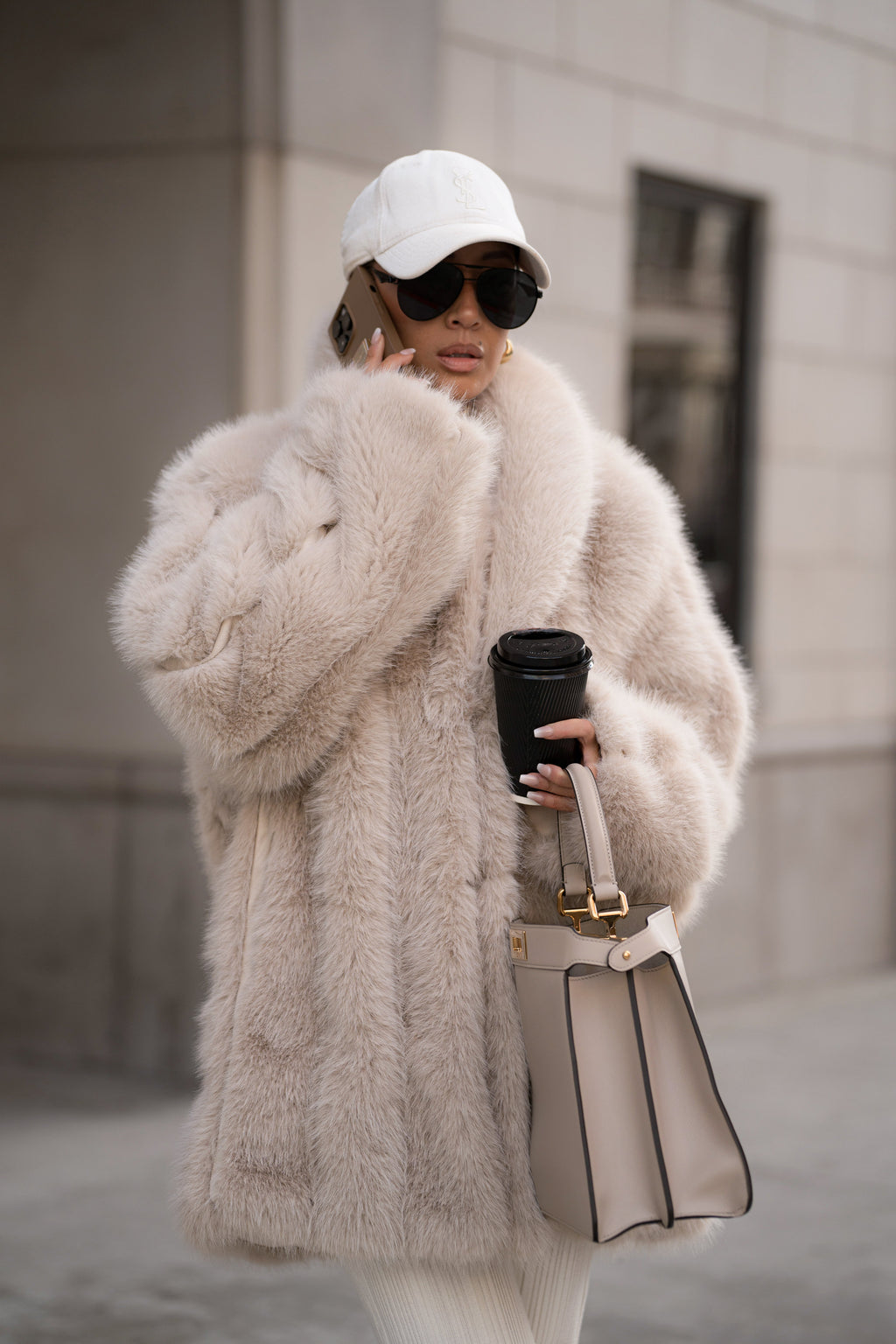 Beige Cropped Manhattan Faux Fur Coat - JLUXLABEL
