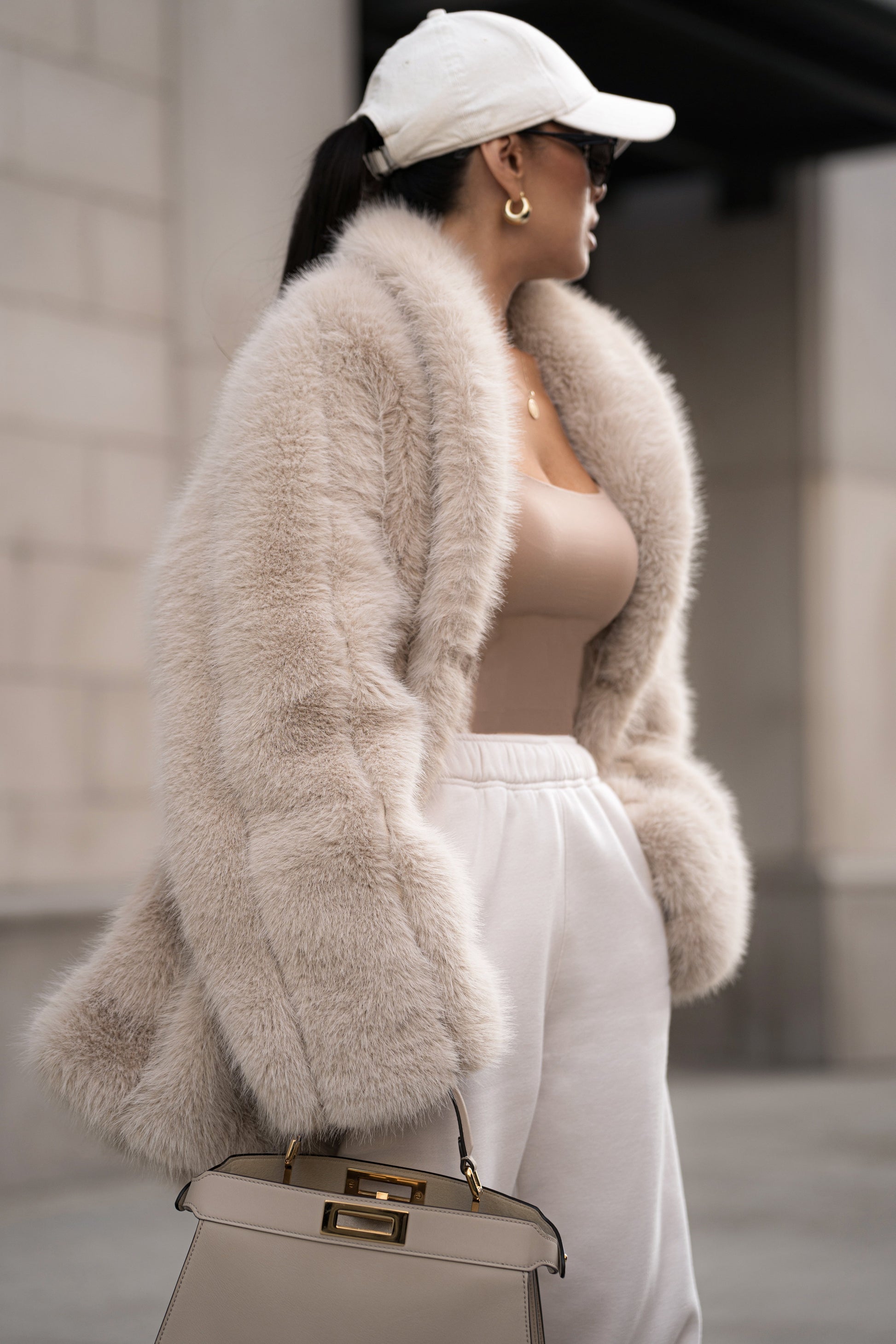 Beige Cropped Manhattan Faux Fur Coat - JLUXLABEL