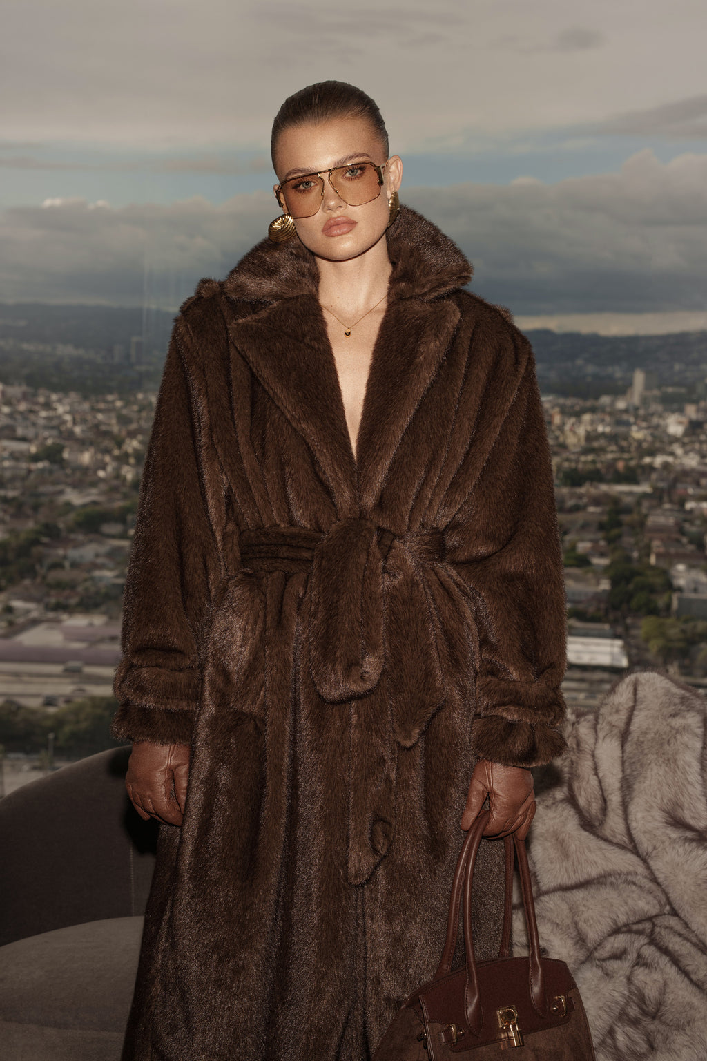 PRE-ORDER Brown Uptown Faux Fur Coat