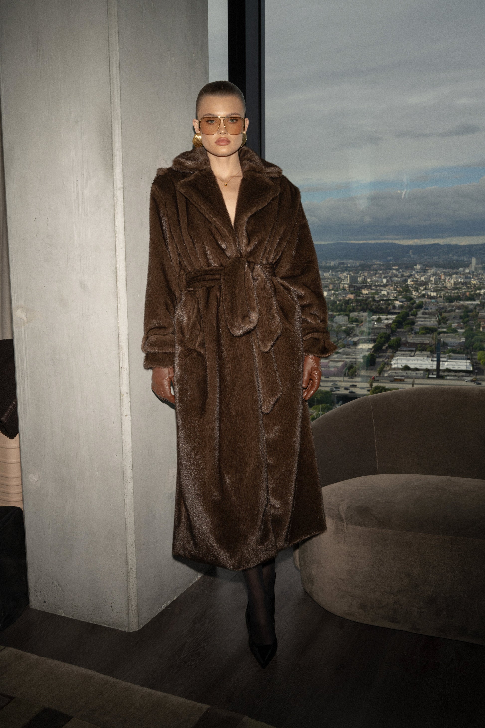 PRE-ORDER Brown Uptown Faux Fur Coat