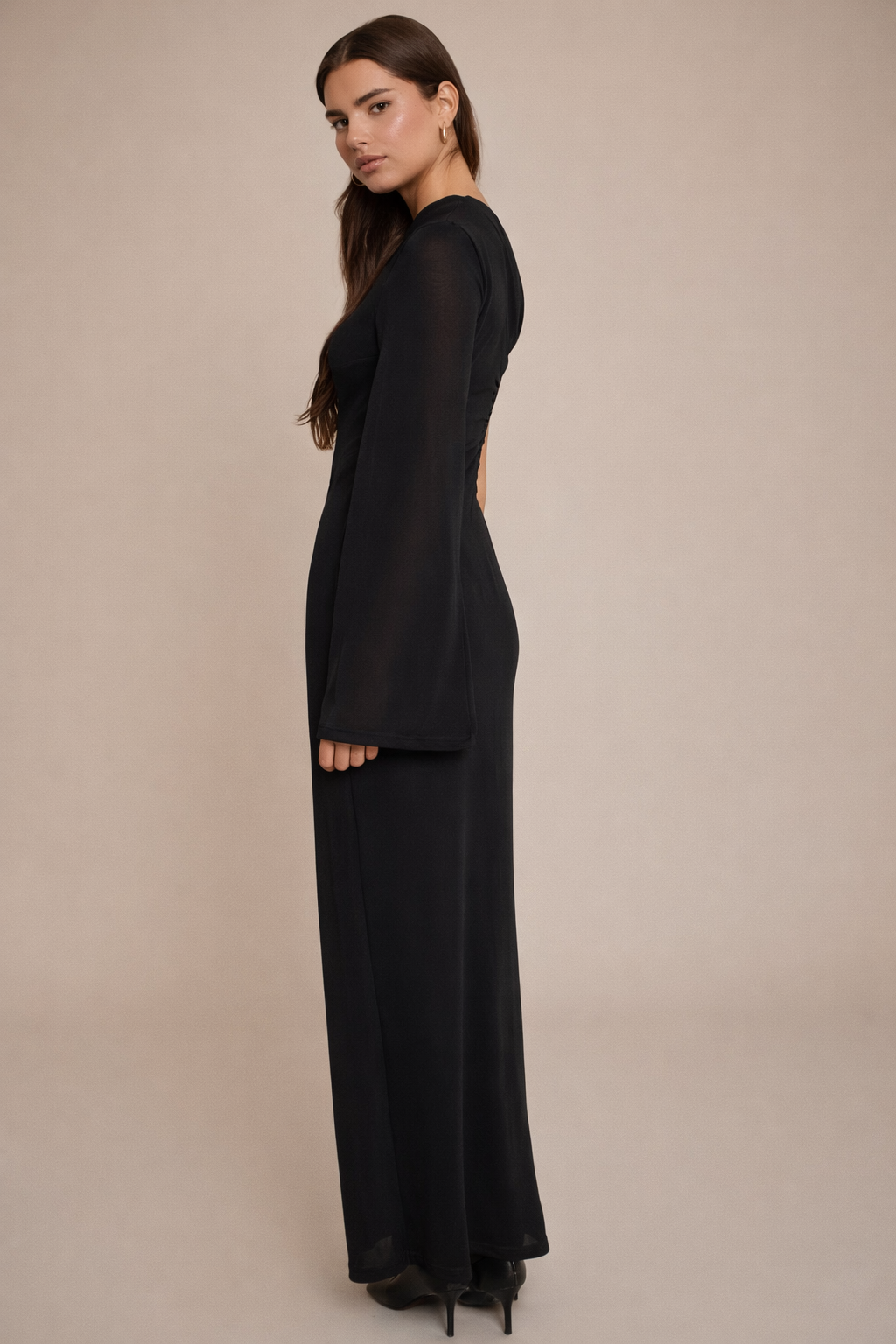 Long black textured jersey dress