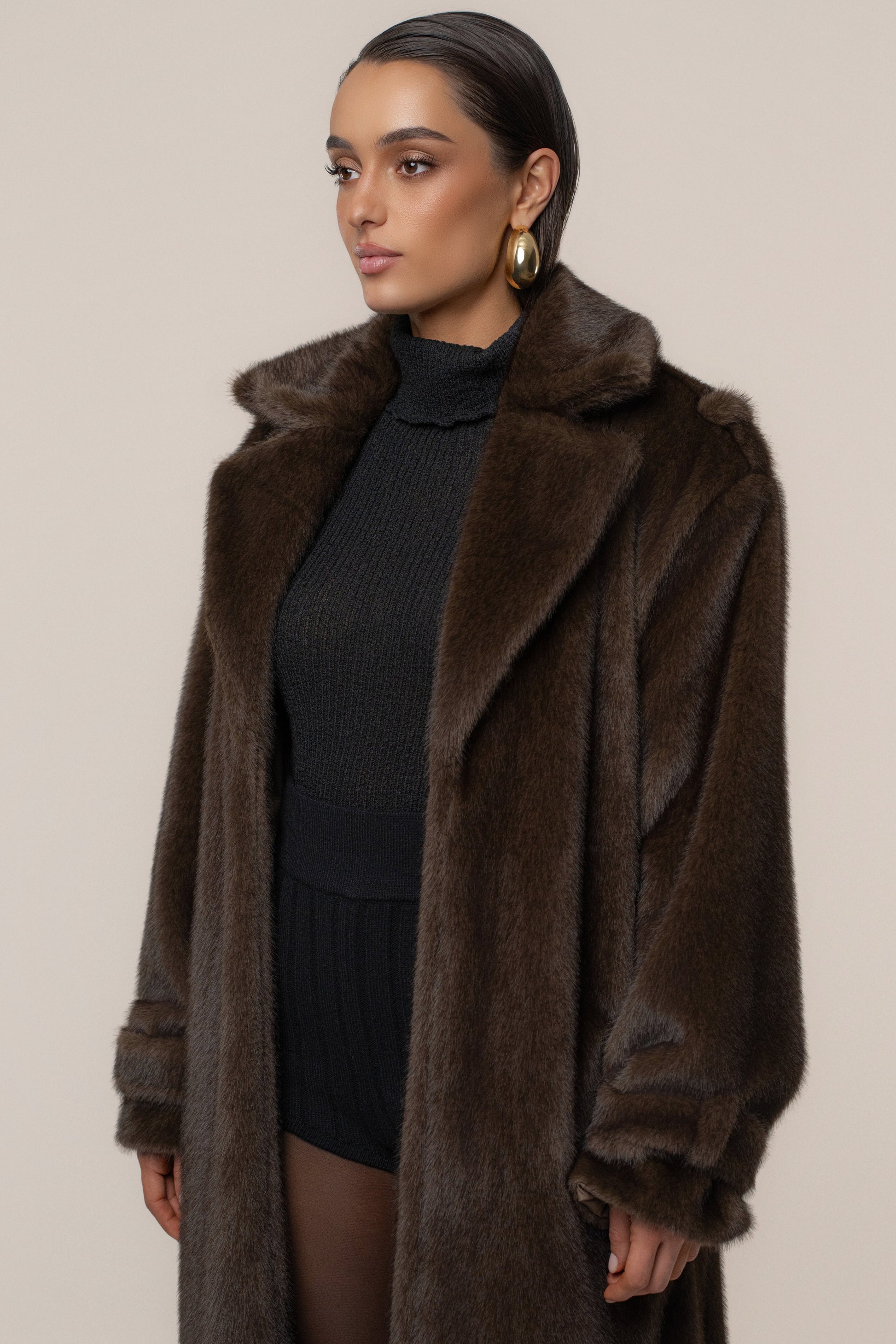PRE-ORDER Brown Uptown Faux Fur Coat