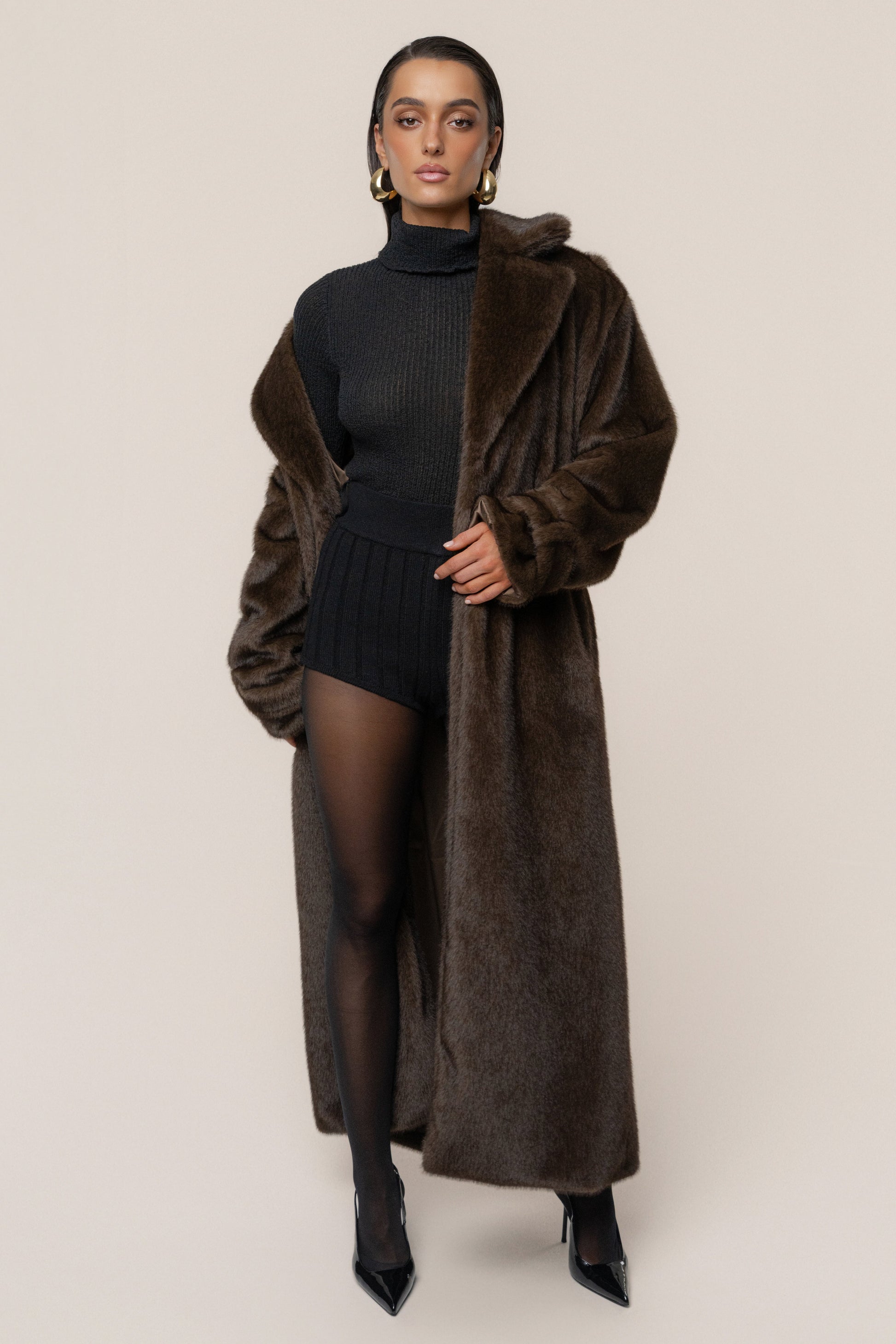 PRE-ORDER Brown Uptown Faux Fur Coat