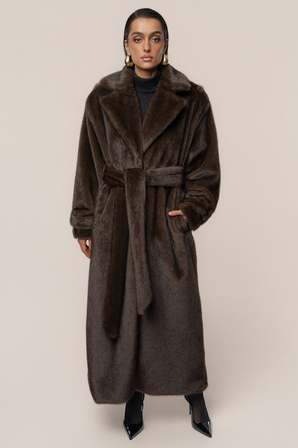 PRE-ORDER Brown Uptown Faux Fur Coat