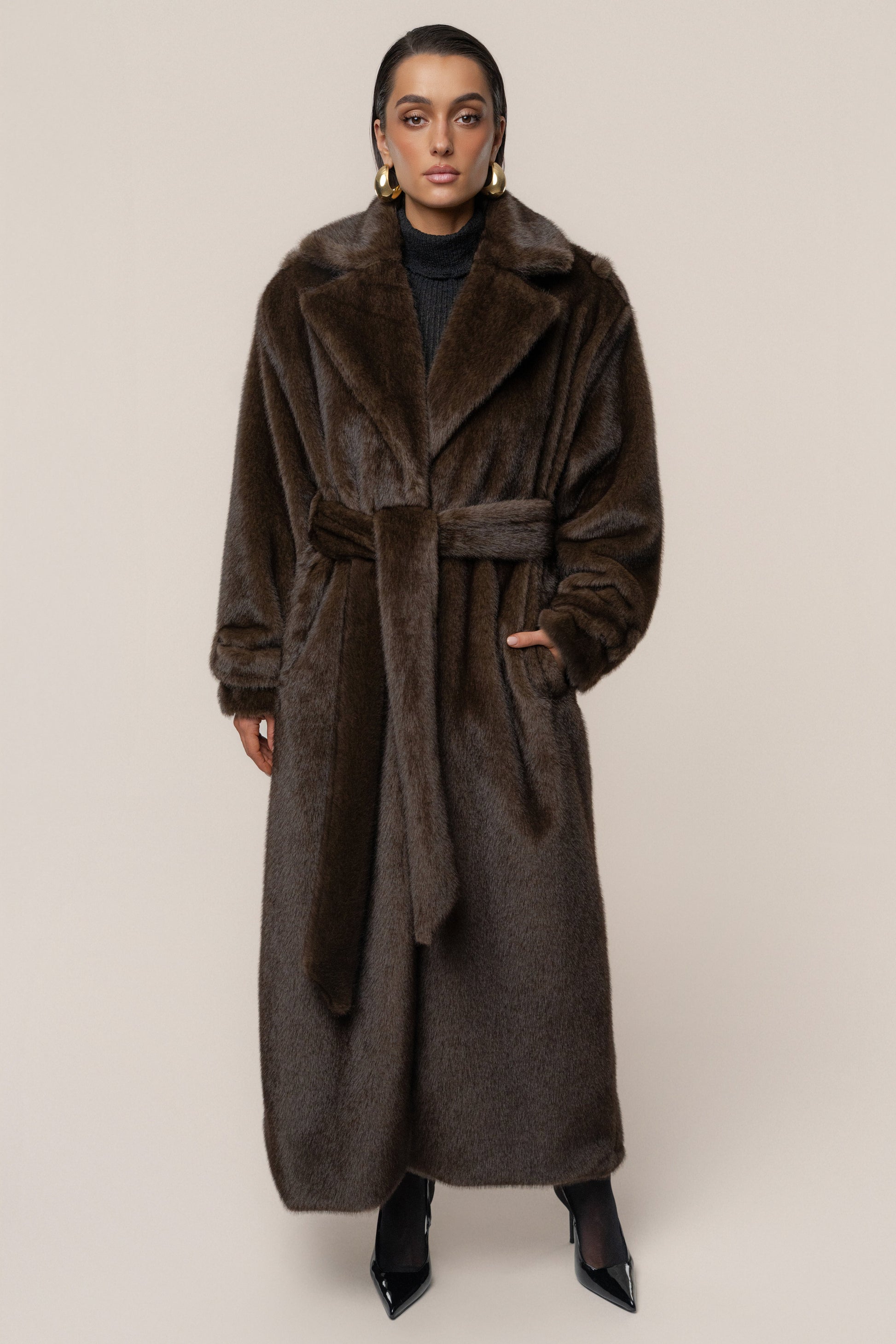 PRE-ORDER Brown Uptown Faux Fur Coat