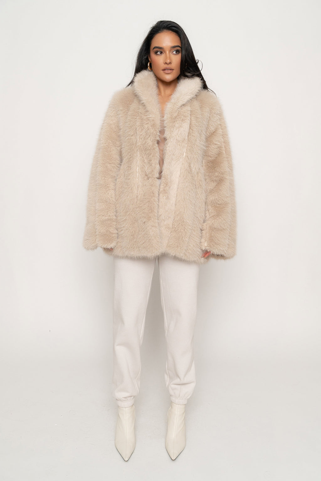 Beige Cropped Manhattan Faux Fur Coat - JLUXLABEL