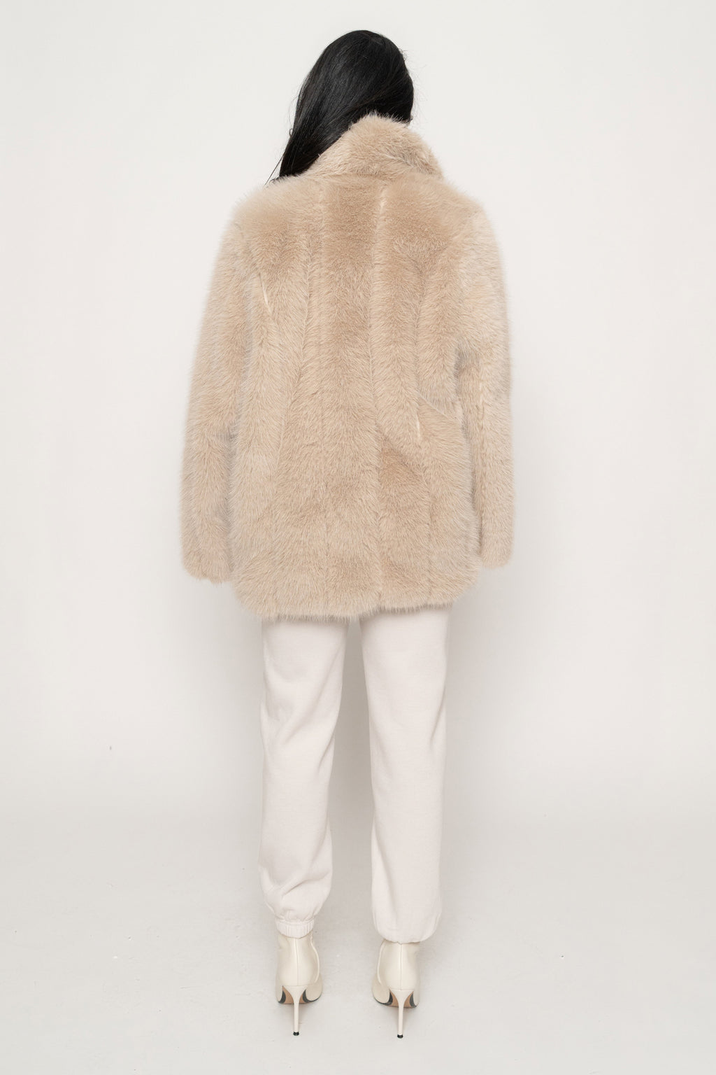 Beige Cropped Manhattan Faux Fur Coat - JLUXLABEL