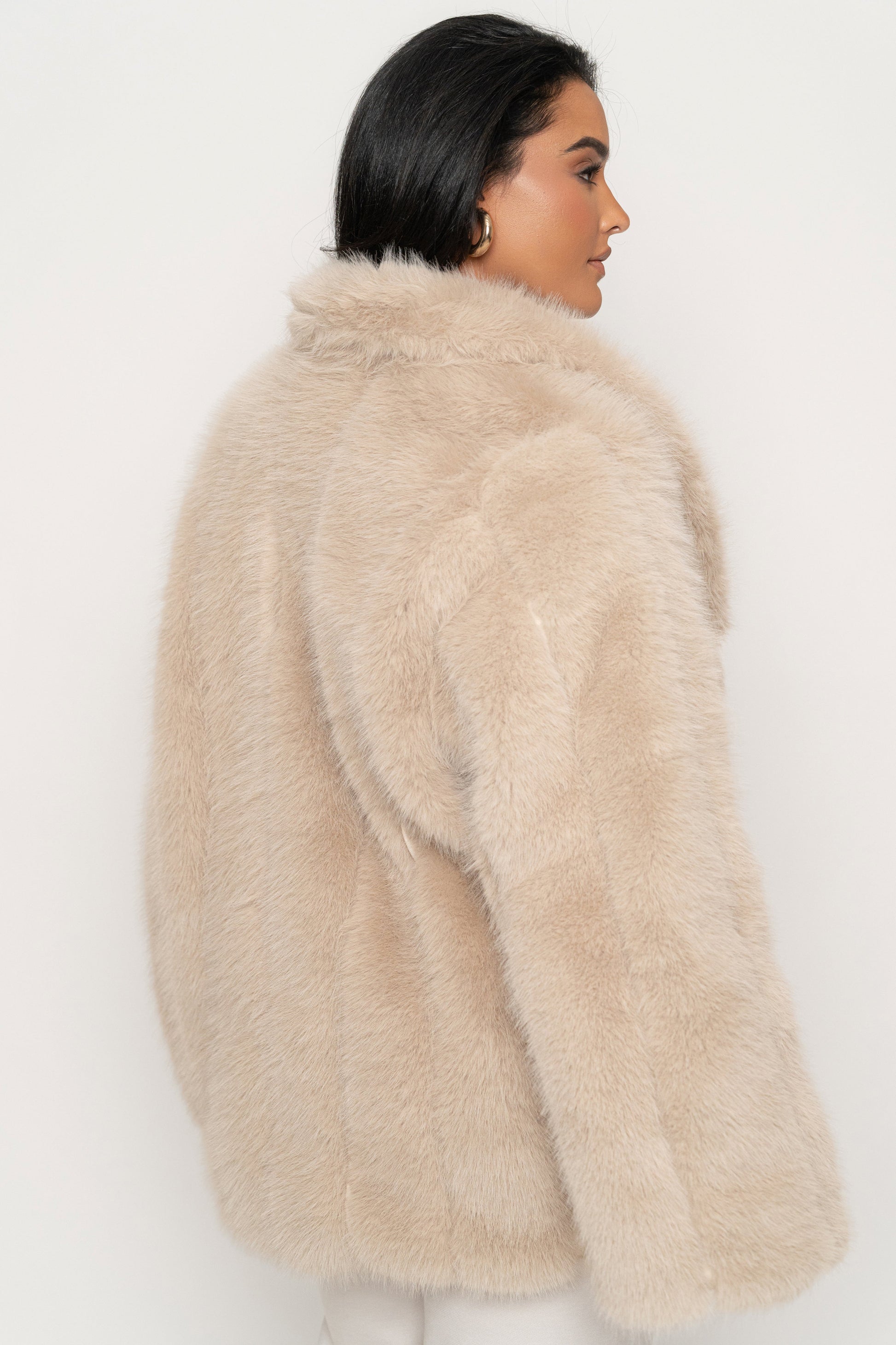 Beige Cropped Manhattan Faux Fur Coat - JLUXLABEL