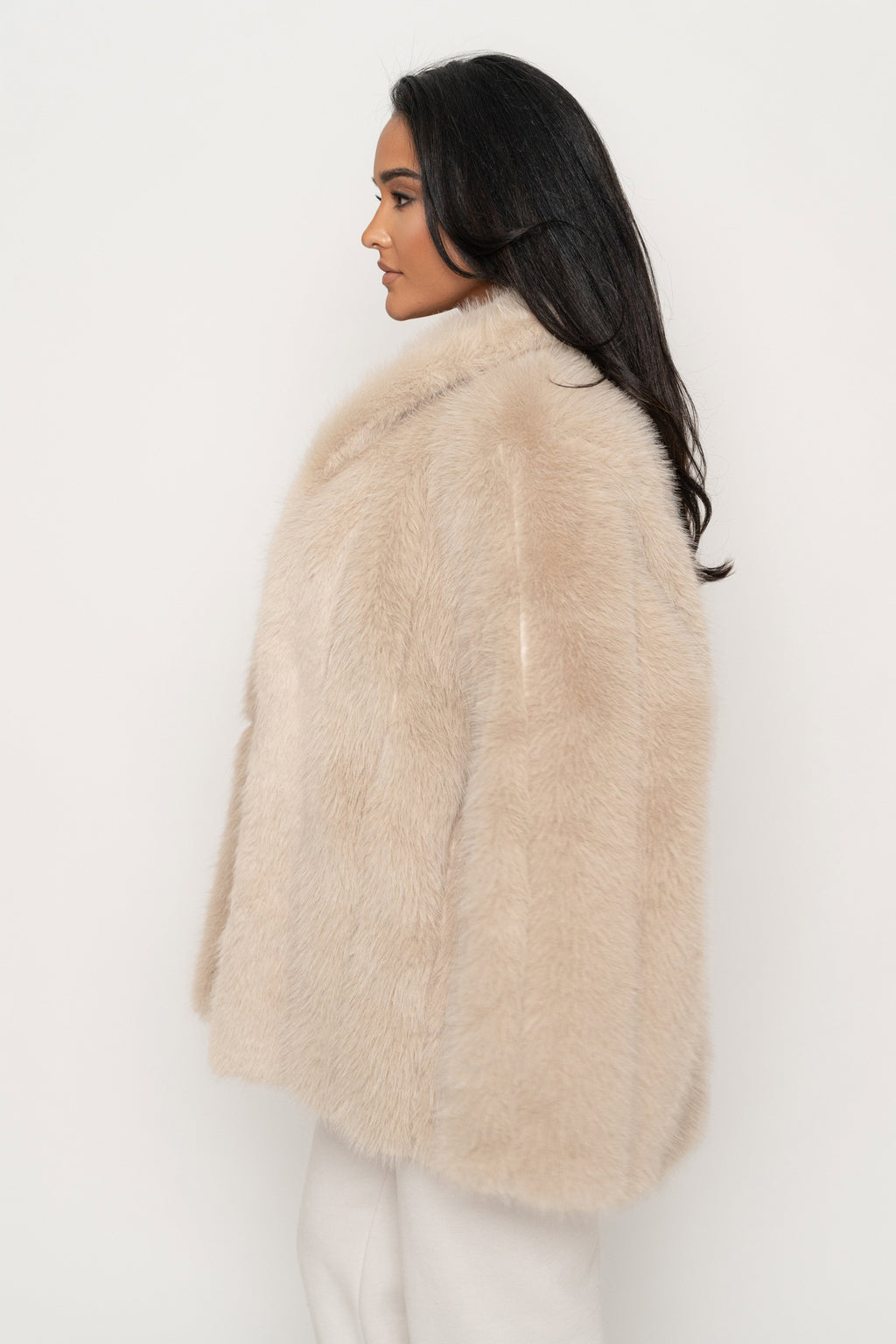 Beige Cropped Manhattan Faux Fur Coat - JLUXLABEL