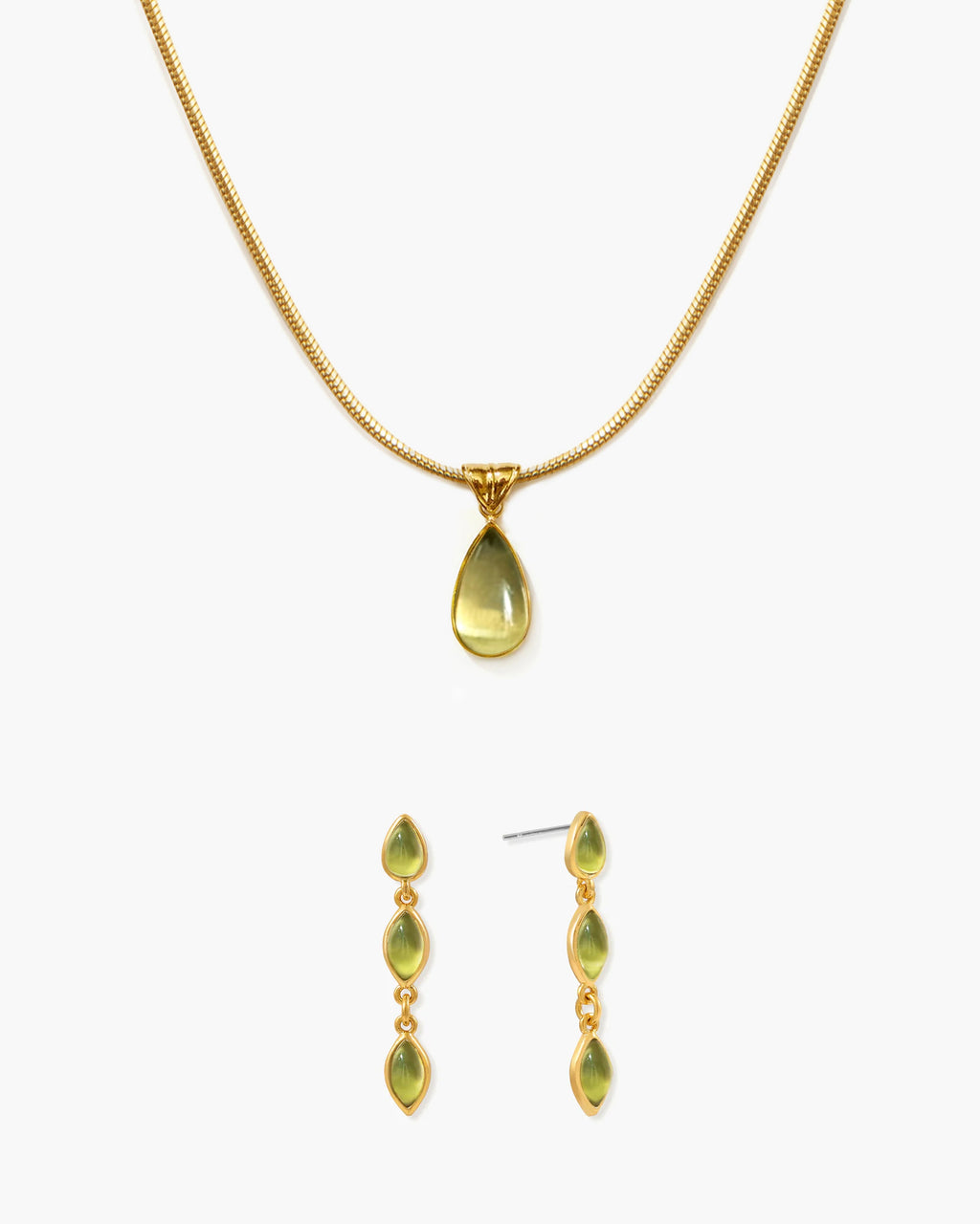 Waterdrop Necklace & Olive Marquise Earrings Set - En Route Jewelry
