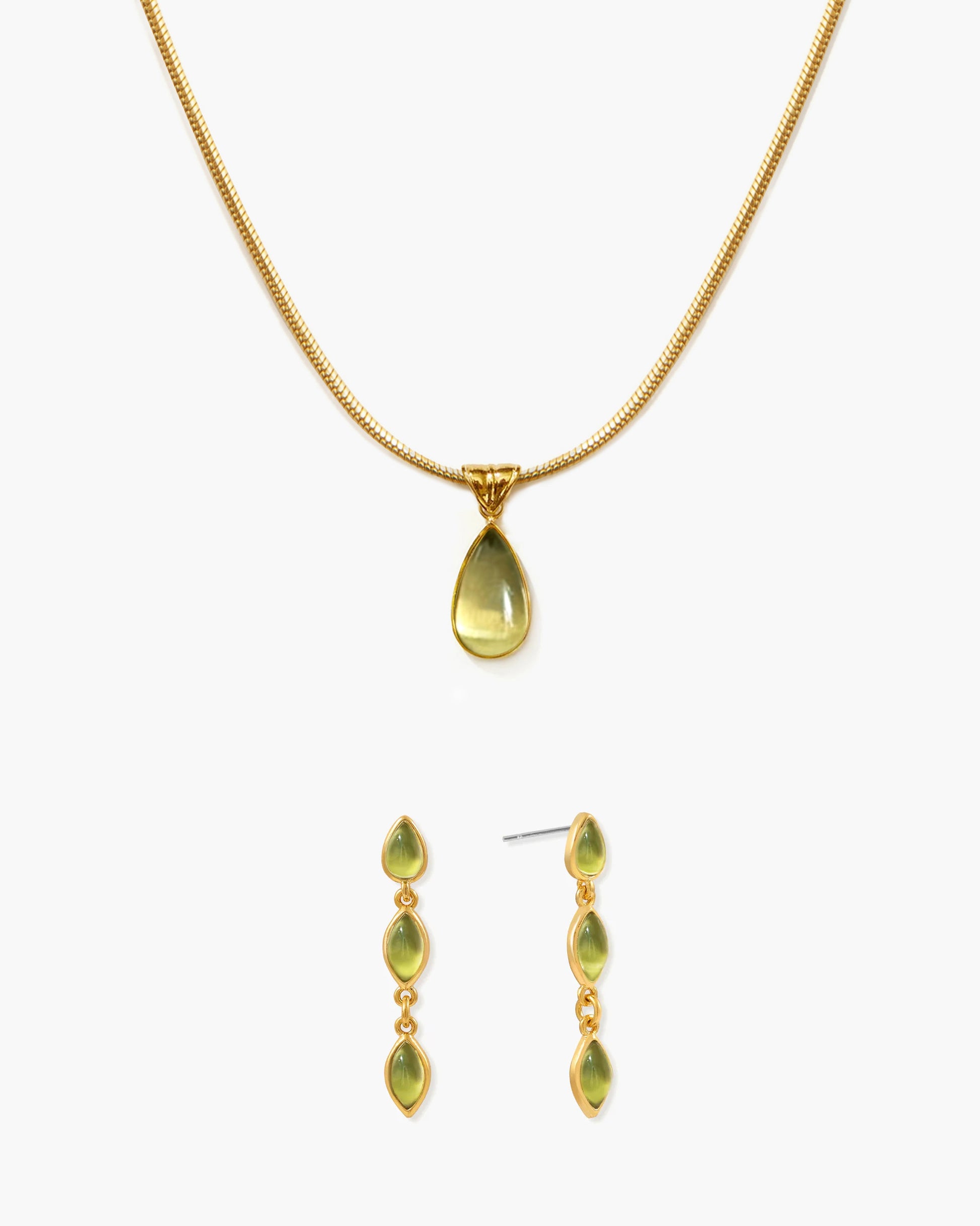 Waterdrop Necklace & Olive Marquise Earrings Set - En Route Jewelry