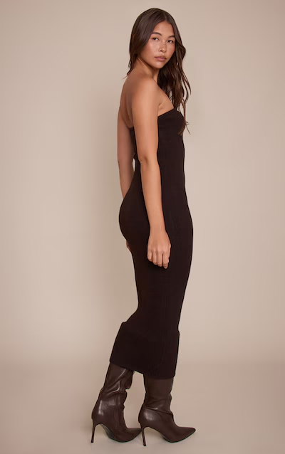 Chocolate Bandeau Knitted Midi Dress