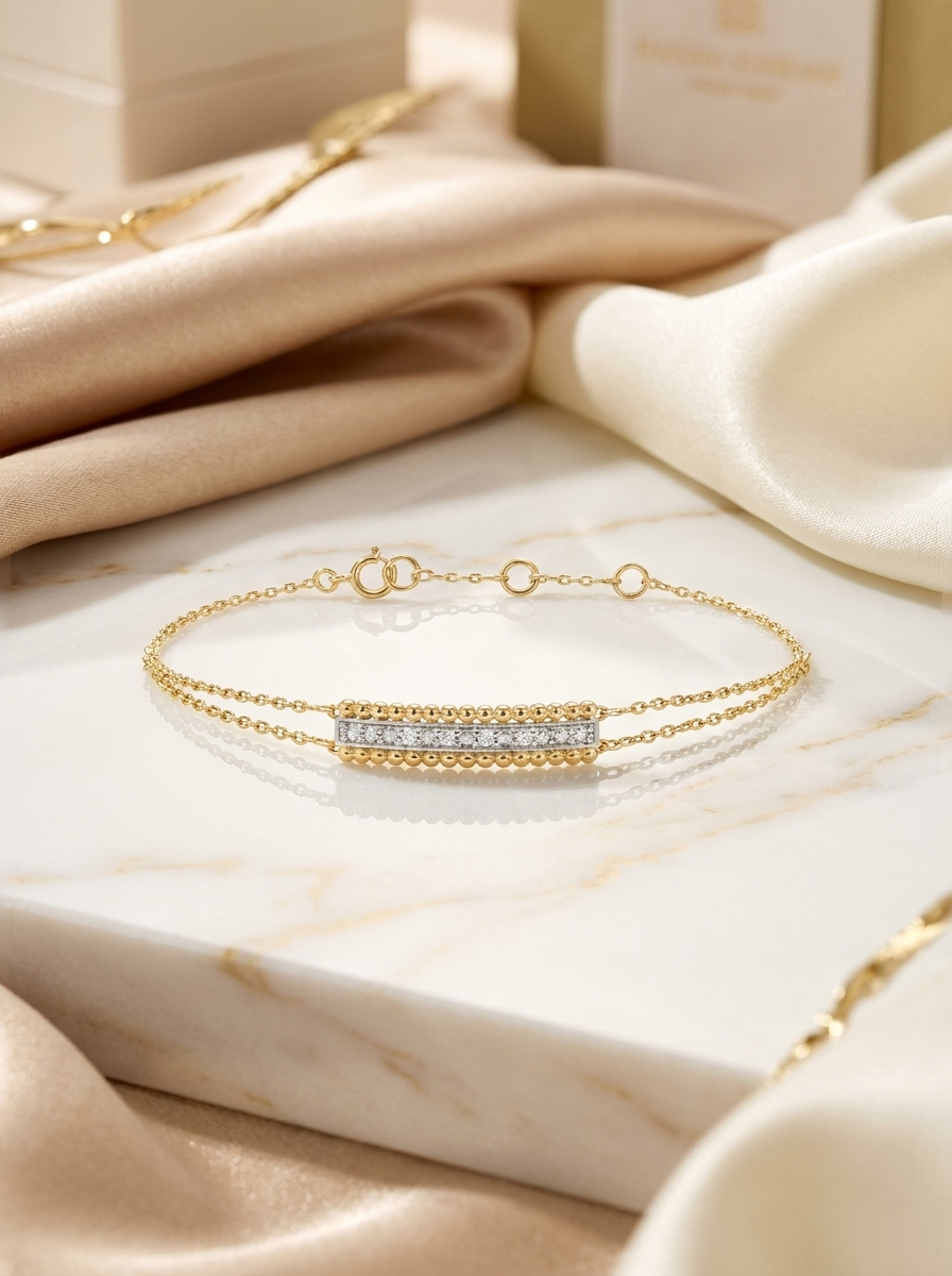 Shimmer Bar Bracelet — Delicate Gold Chain with Pavé Sparkle