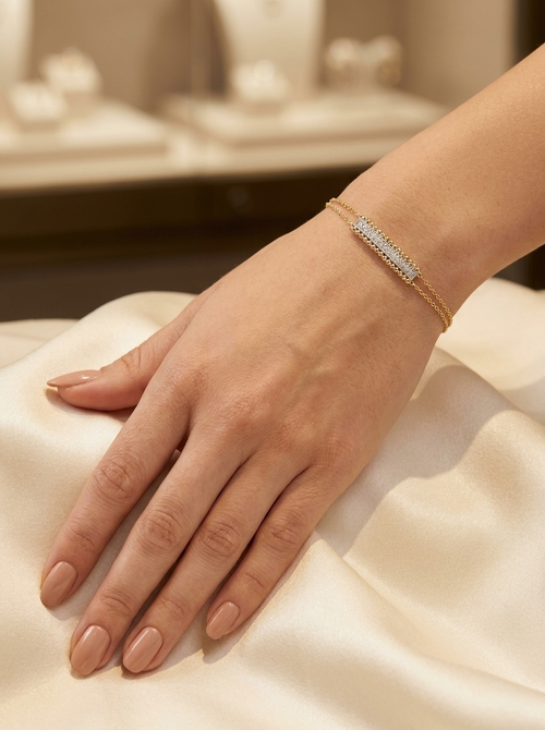 Shimmer Bar Bracelet — Delicate Gold Chain with Pavé Sparkle