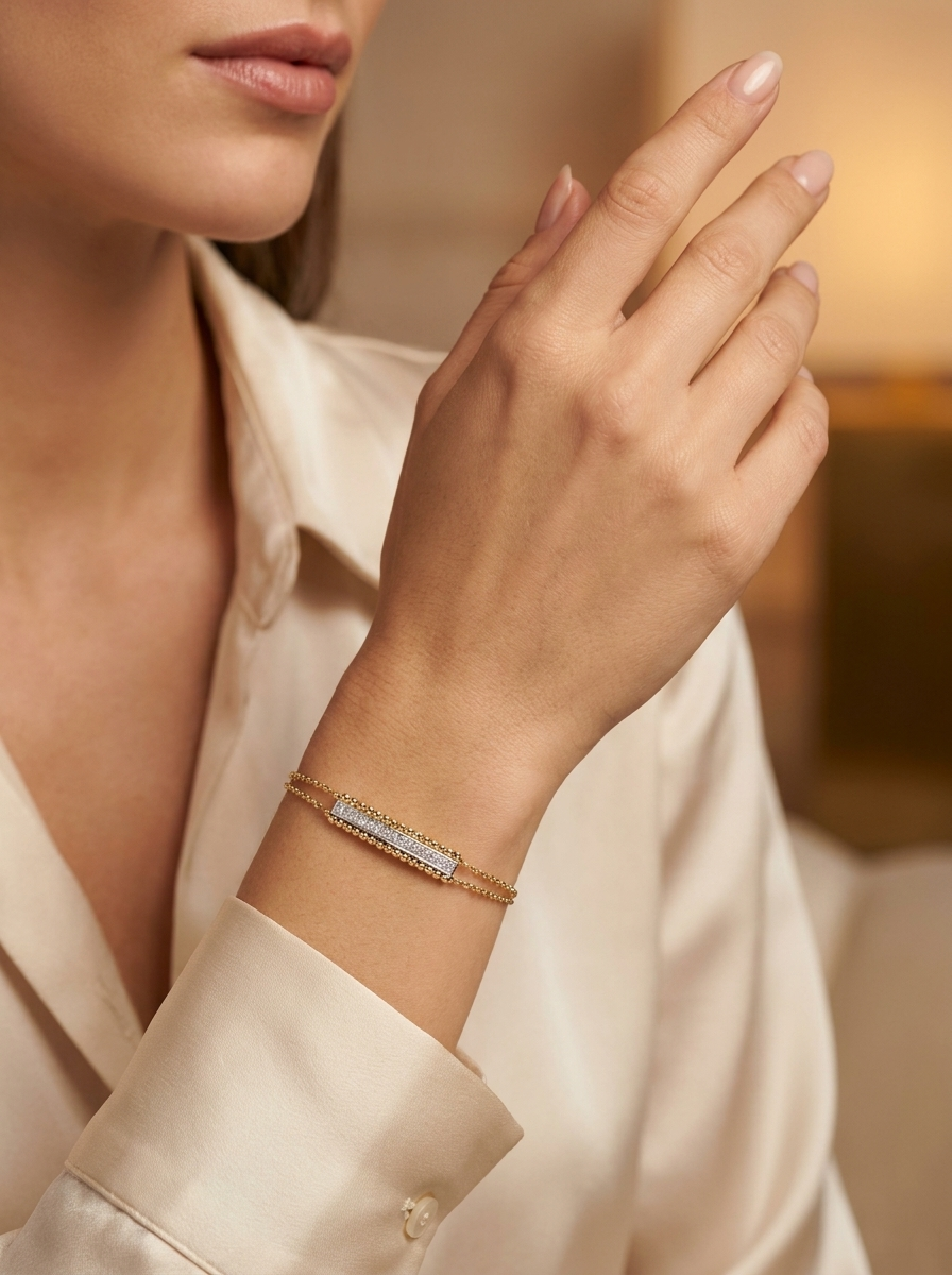 Shimmer Bar Bracelet — Delicate Gold Chain with Pavé Sparkle