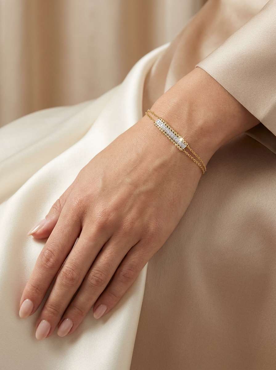 Shimmer Bar Bracelet — Delicate Gold Chain with Pavé Sparkle